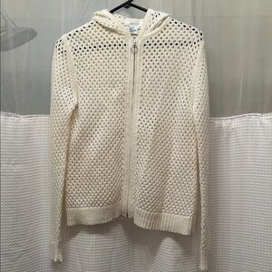 Open-Knit Hooded Zip Cardigan in Cream by Caslon medium